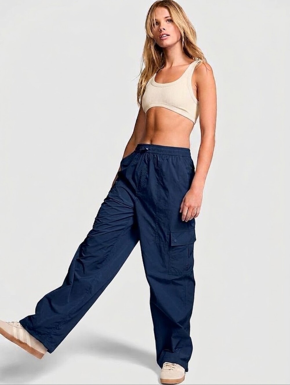 PINK By Victorias Secret Parachute Satin Cargo Pants - Midnight Blue